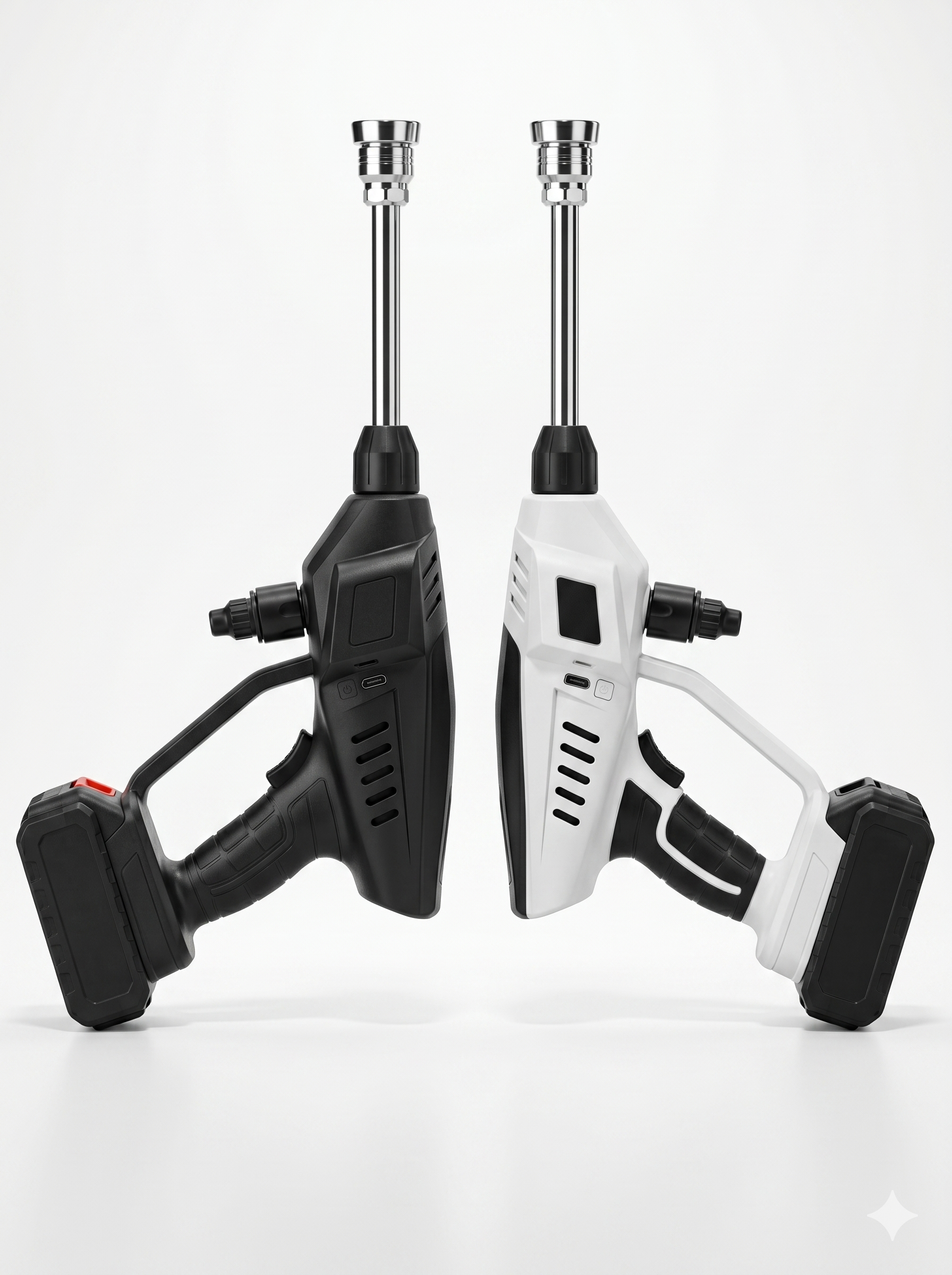 Cordless car washer gun in premium matte black and white