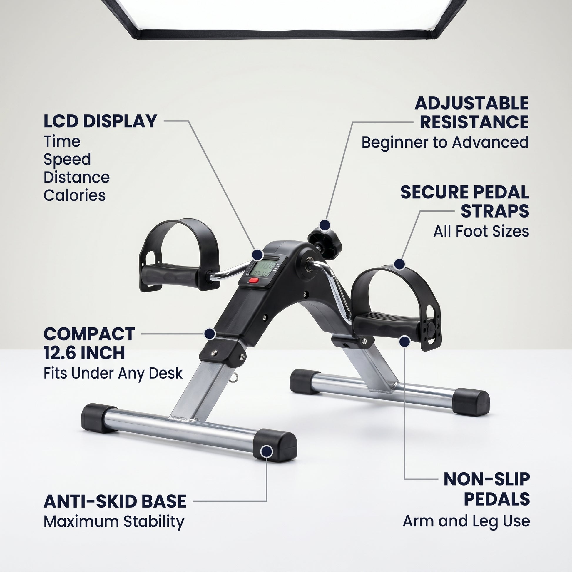 compact mini pedal exerciser highlighting adjustable non-slip foot straps — secure fit for seniors and rehabilitation use