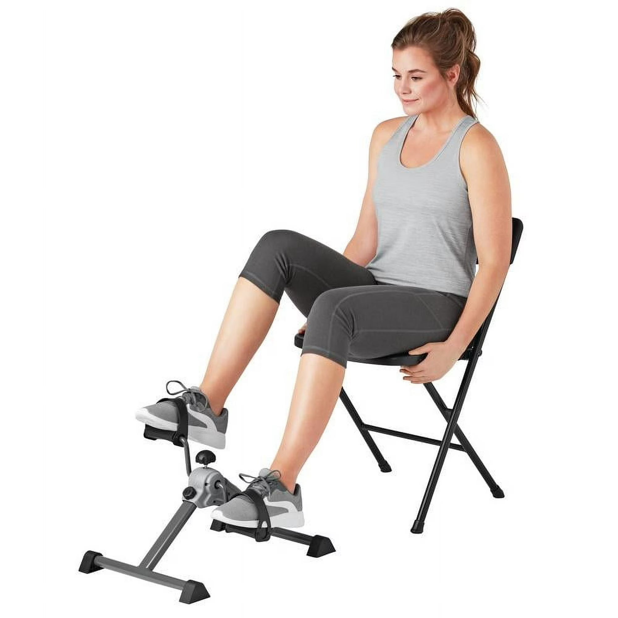 Side view showing adjustable non-slip pedal straps