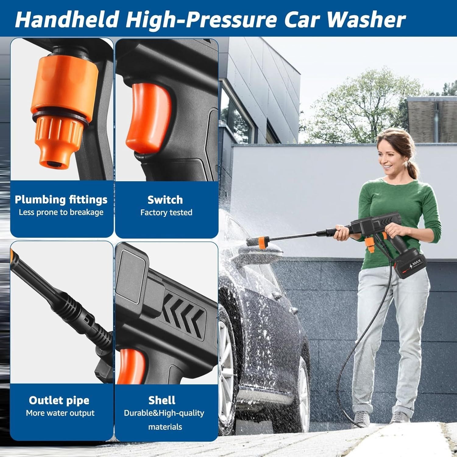 Portable pressure washer with one touch button switch durable metal plastic build